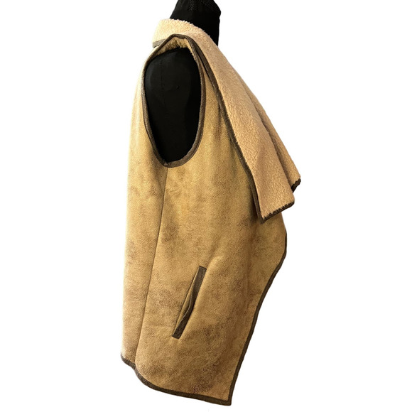 Jodifl Tan Faux Suede Fleece Lined Open Front Vest Size S - Picture 2 of 9